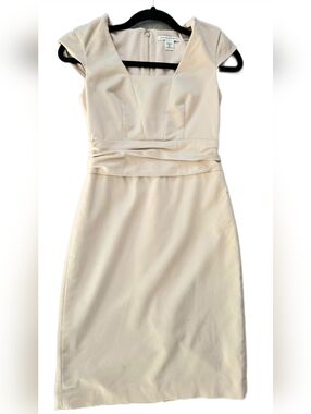 Banana Republic Sheath Dress Beige Nude Stretch Petite 0P Cap Sleeve